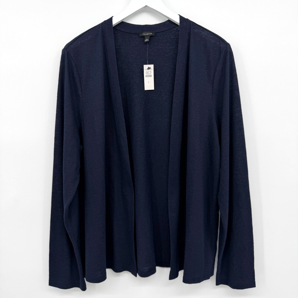 Talbots Cardigan Sweater Large Linen Blend Lightweight Open Quiet Luxury NWT